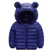 PatPat Baby Coat Toddler Boys Girls Winter Jackets Stylish 3D Ear Print Outerwear Solid Hooded Coats, Dark Blue, 3-4 Years