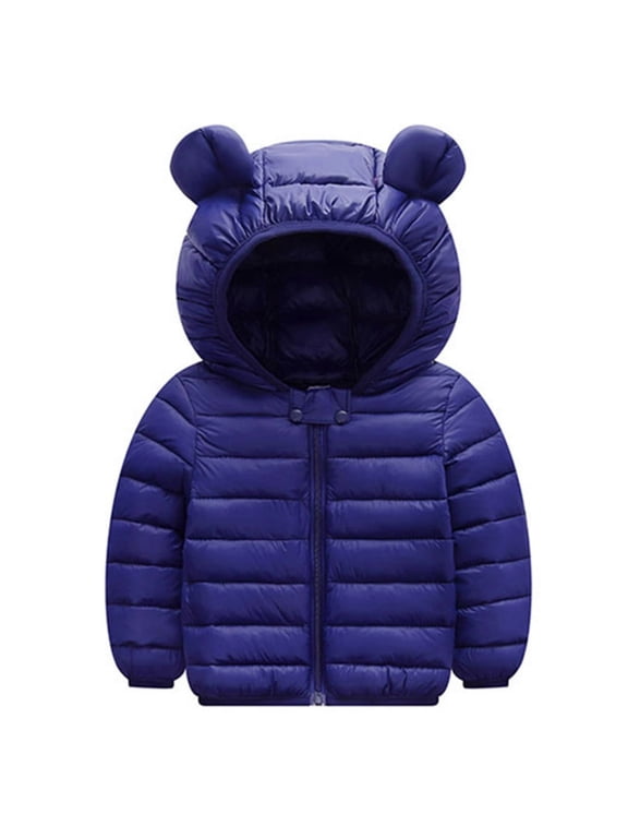 Baby Coat Toddler Boys Girls Winter Jackets Stylish 3D Ear Print Outerwear Solid Hooded Coats, Dark Blue, 3-4 Years