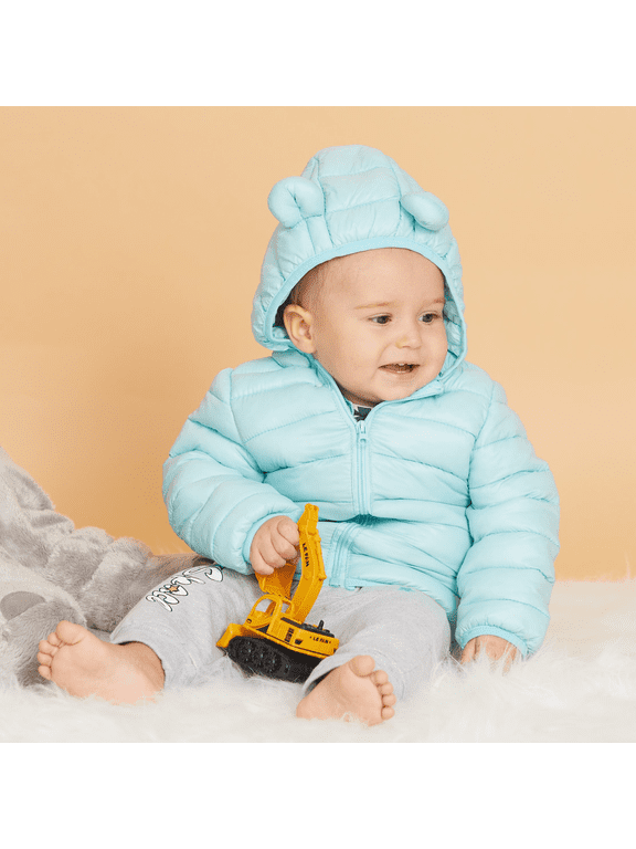 Baby Coat Toddler Boys Girls Winter Jackets Stylish 3D Ear Print Outerwear Solid Hooded Coats, Mint Green, 12-18 Months