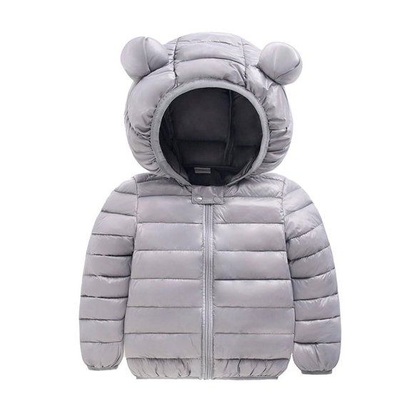 PatPat Baby Coat Toddler Boys Girls Winter Jackets Stylish 3D Ear Print Solid Hooded Coats, Grey, 18-24 Months