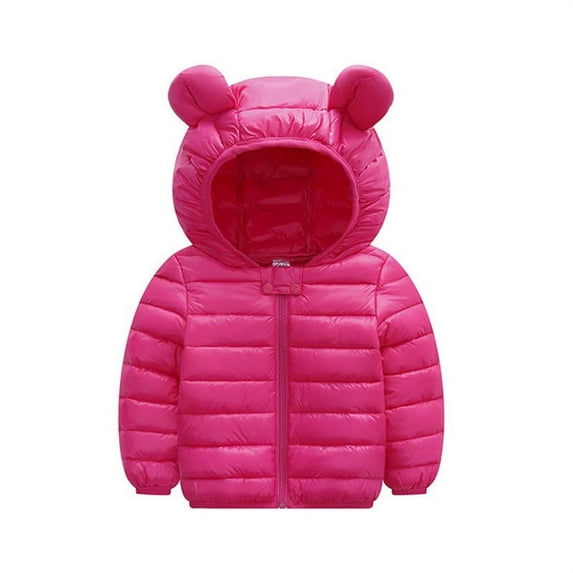 PatPat Baby Coat Toddler Boys Girls Winter Jackets Stylish 3D Ear Print Outerwear Solid Hooded Coats, Hot Pink, 18-24 Months