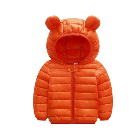 PatPat Baby Coat Toddler Boys Girls Winter Jackets Stylish 3D Ear Print Outerwear Solid Hooded Coats, Orange, 12-18 Months