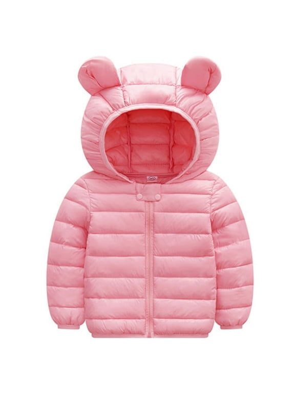 Baby Coat Toddler Boys Girls Winter Jackets Stylish 3D Ear Print Outerwear Solid Hooded Coats, Pink, 12-18 Months