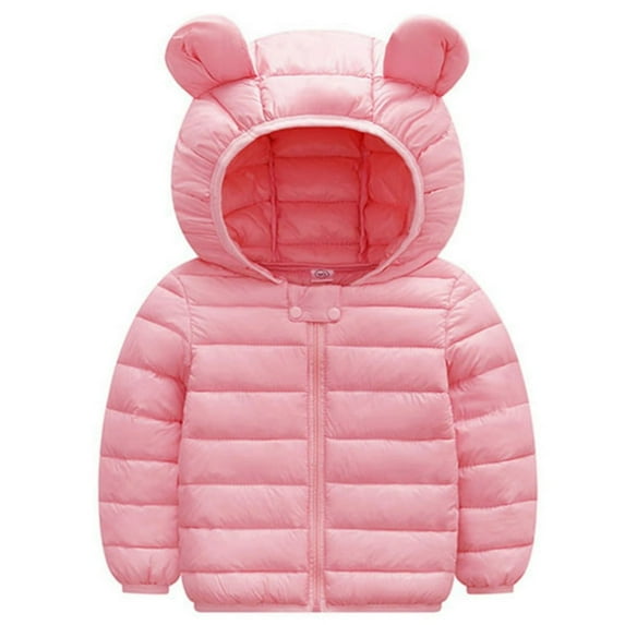 PatPat Baby Coat Toddler Boys Girls Winter Jackets Stylish 3D Ear Print Outerwear Solid Hooded Coats, Pink, 18-24 Months