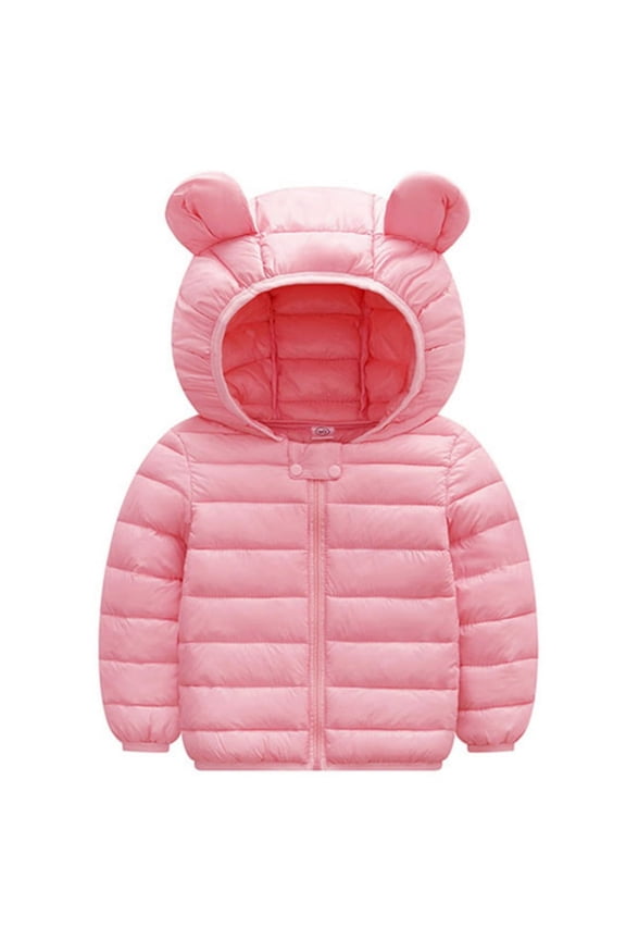 Baby Coat Toddler Boys Girls Winter Jackets Stylish 3D Ear Print Outerwear Solid Hooded Coats, Pink, 18-24 Months