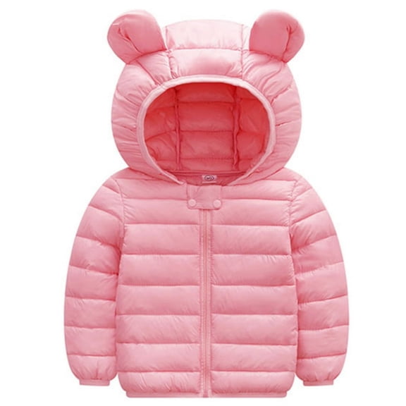 PatPat Baby Coat Toddler Boys Girls Winter Jackets Stylish 3D Ear Print Outerwear Solid Hooded Coats, Pink, 18-24 Months