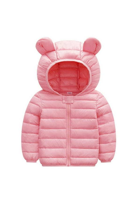 Baby Coat Toddler Boys Girls Winter Jackets Stylish 3D Ear Print Outerwear Solid Hooded Coats, Pink, 6-9 Months