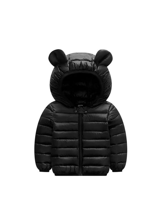 Baby Coat Toddler Boys Girls Winter Jackets Stylish 3D Ear Print Outerwear Solid Hooded Coats, Black, 18-24 Months