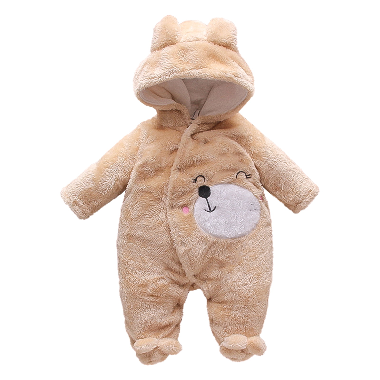 PatPat Baby Fleece Footed Jumpsuit Newborn Hooded Rompers Long Sleeve Onesies Button Closure Warm Infant Winter Outfits,Baby Boys Girls Snowsuit Pajamas Cute Bear Ear Bodysuits Outwear,0-18 Month