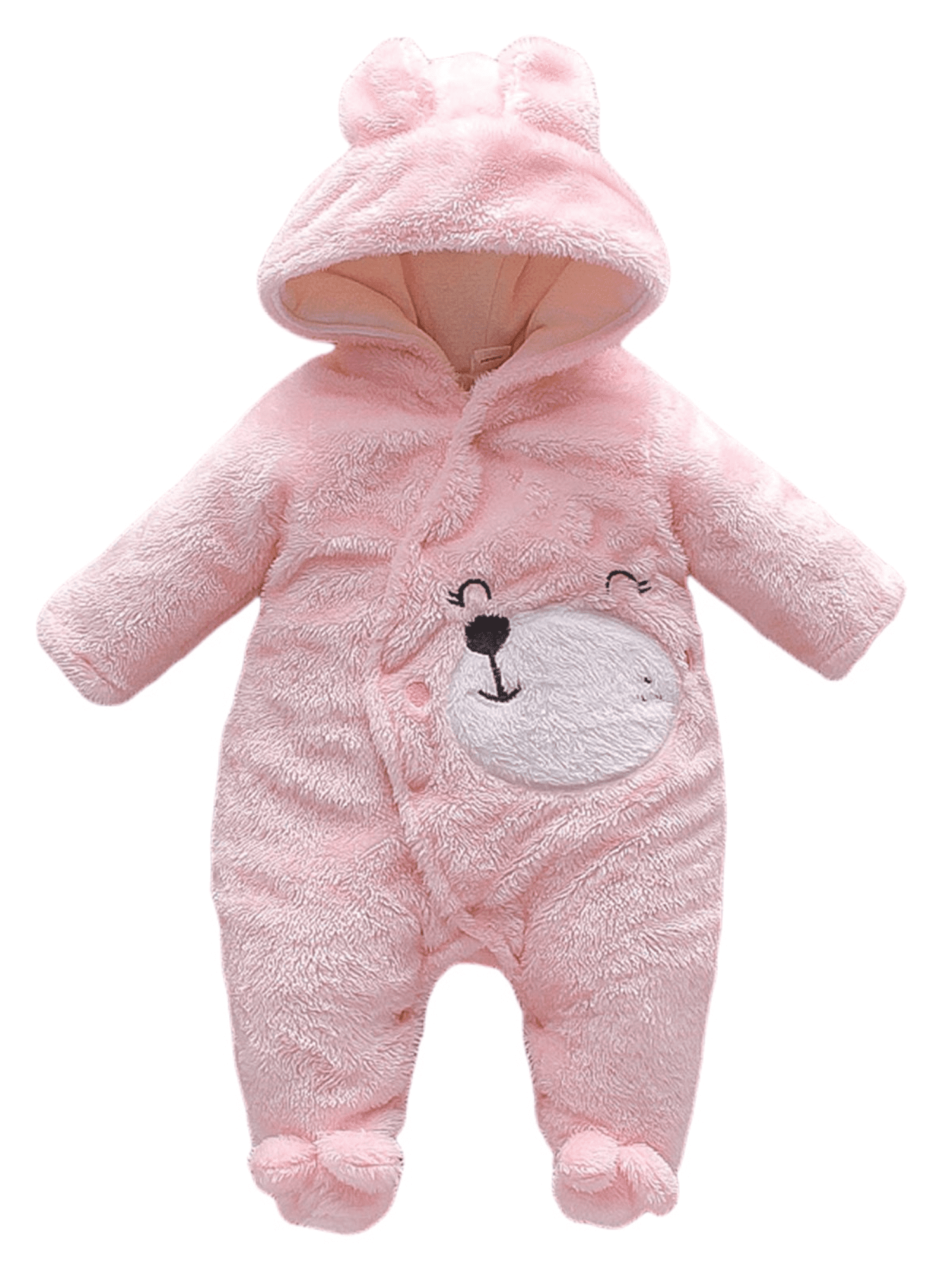 PatPat Baby Fleece Footed Jumpsuit Newborn Hooded Rompers Long Sleeve