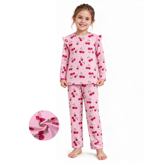 PatPat Baby Girl Clothes 2 Piece Outfit Set Long Sleeve Cherry Print Top Pants Pink 2Y