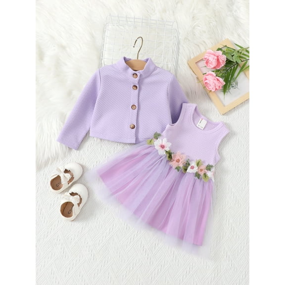 PatPat Baby Girl Clothes Dress and Jacket Set Baby Girl Gifts Purple Party 1st Birthday Tutu Dress 3-6 Months
