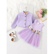 PatPat Baby Girl Clothes Dress and Jacket Set Baby Girl Gifts Purple Party 1st Birthday Tutu Dress 18-24 Months