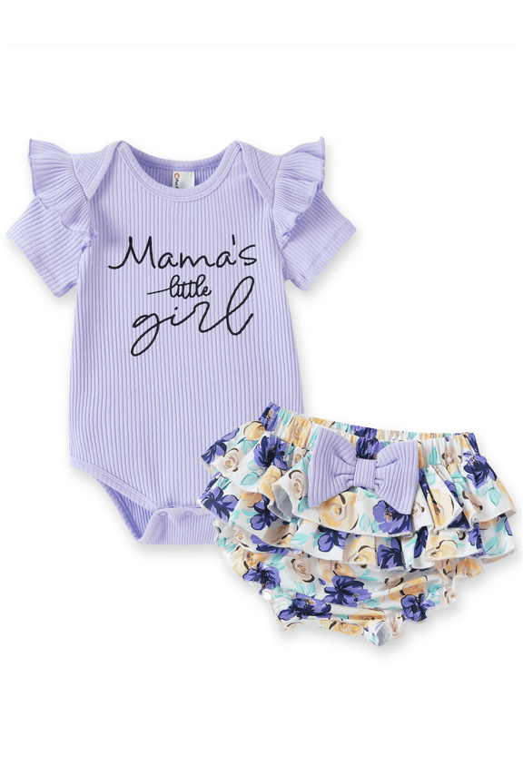 Baby Girl Clothes Purple Ruffle Bodysuit Set Baby Gifts Baby Clothes for Girls with Baby Headbands Newborn Gift 0-3 Months