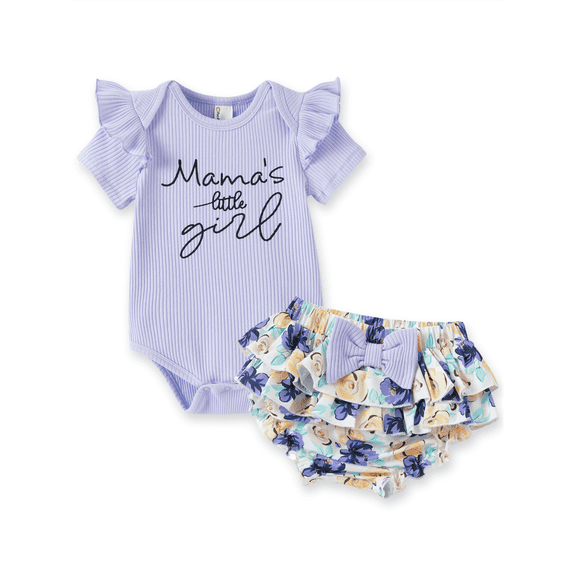 PatPat Baby Girl Clothes Lavender Short Sleeve Bodysuit Baby Shower Gifts Baby Clothes for Girls with Baby Headbands 9-12 Months