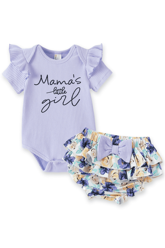 Baby Girl Clothes Lavender Short Sleeve Bodysuit Baby Shower Gifts Baby Clothes for Girls with Baby Headbands 9-12 Months