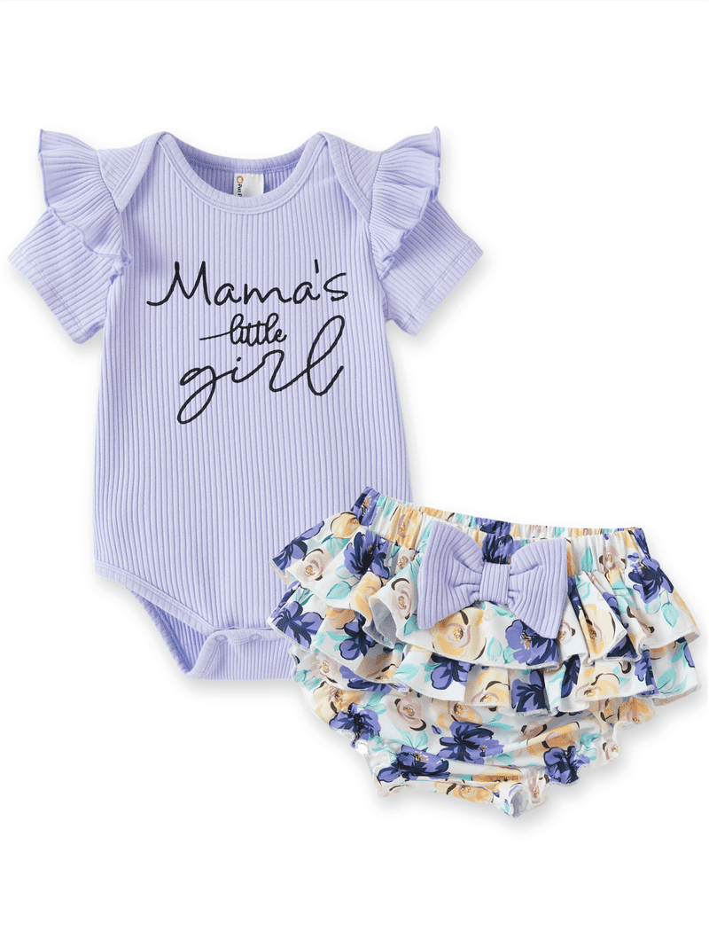 PatPat Baby Girl Outfits Violet Summer Bodysuits with Headbands