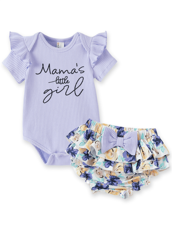 Baby Girl Clothes Purple Floral Set Baby Girl Spring Summer Outfits Baby Clothes for Girls with Baby Headbands 12-18 Months
