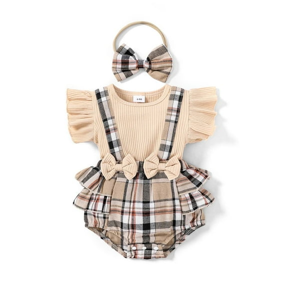 PatPat Baby Girl Clothes Ruffle-sleeve Romper & Headband Set, Sizes 9-12 Months