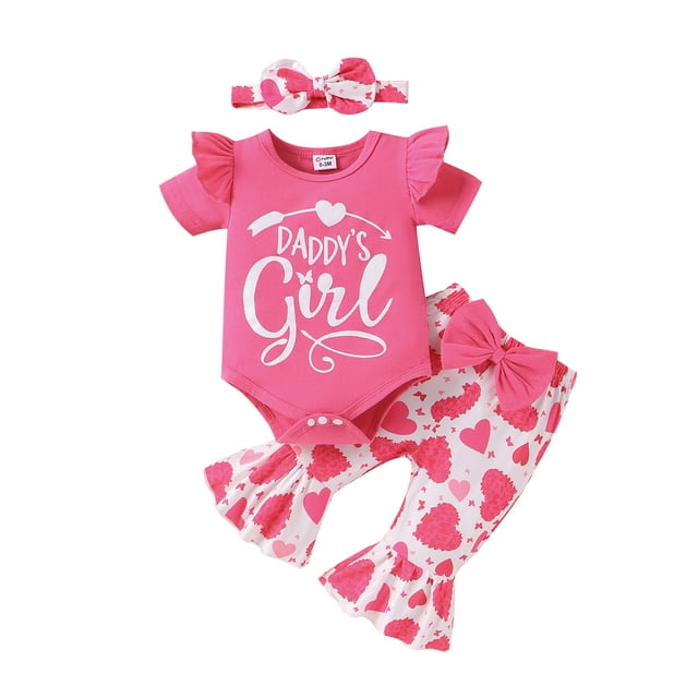 PatPat Baby Girl Clothes Sweet Romper and Heart Print Pants Set, Sizes ...