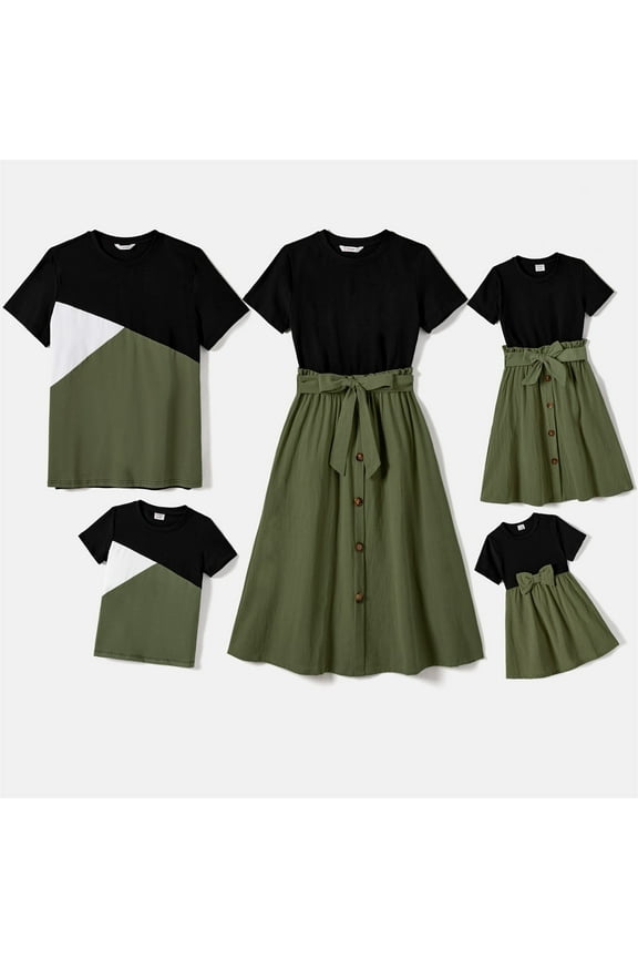 Baby Girl Clothes Mommy and Me Family Matching Outfits Short-sleeve Dresses for Baby, Black & Green