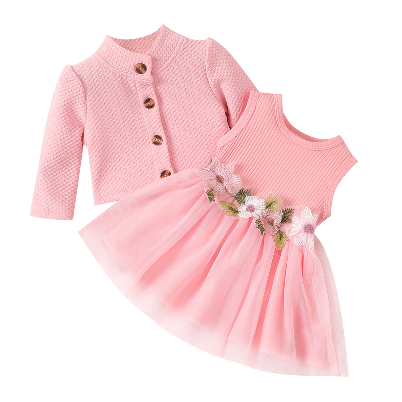 PatPat Baby Girl Dresses Long Sleeve Jacket and Floral Decor Mesh Panel Tank Dress Set 6 9 Months