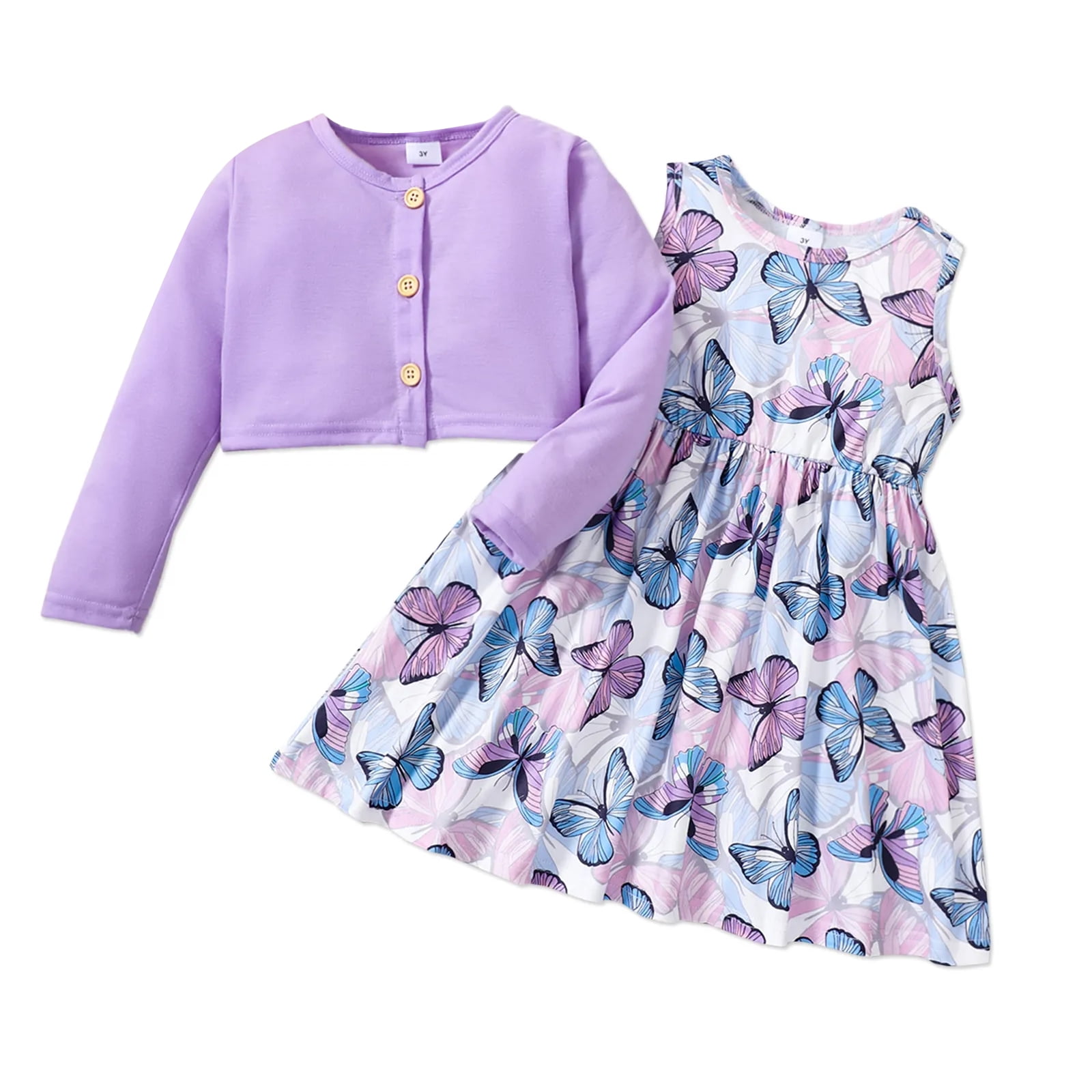 PatPat Baby Girl Dresses Short Sleeveless With Sweatshirt Outfit Sets