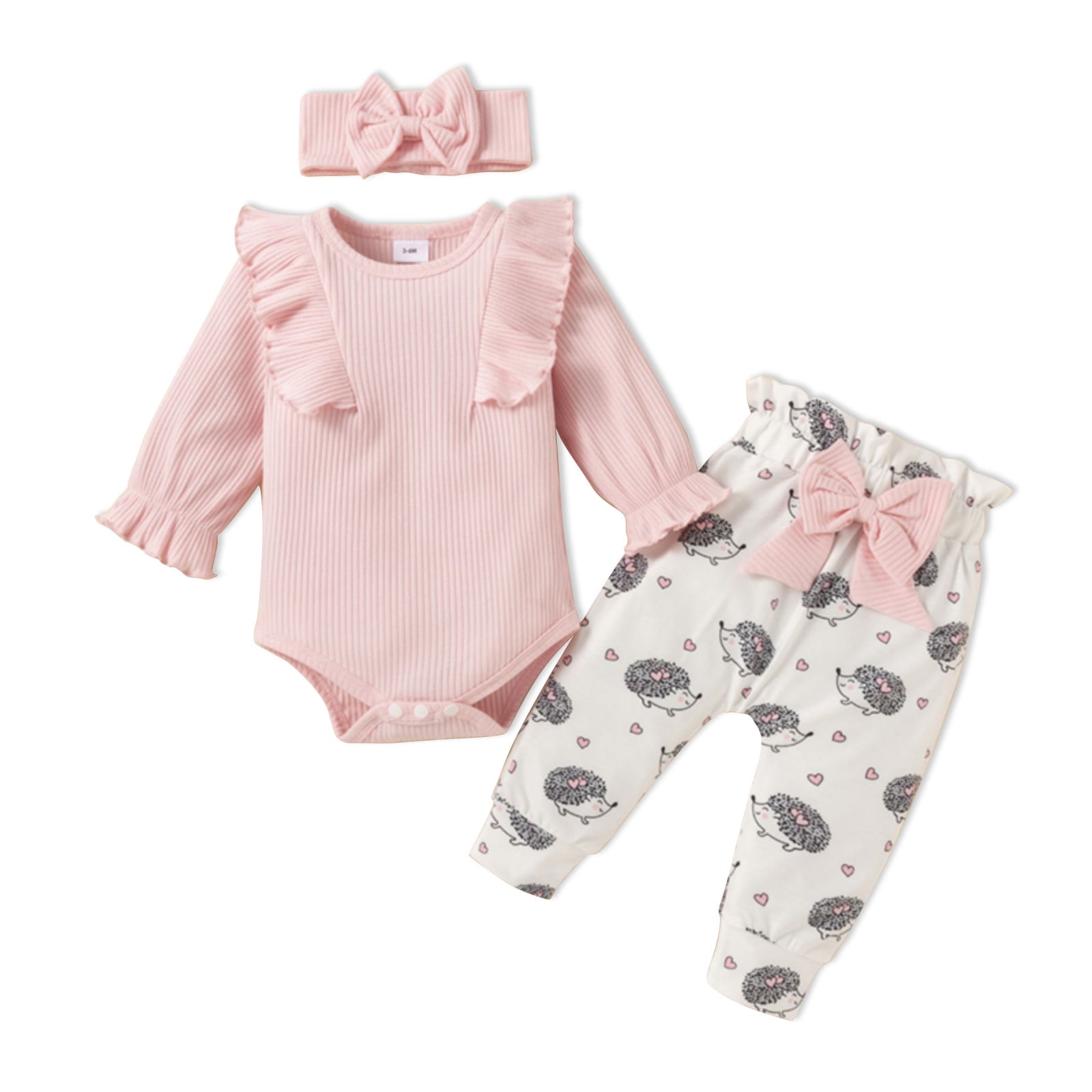 PatPat Baby Girl Fall Outfit Cotton Long Sleeve Romper and Trousers