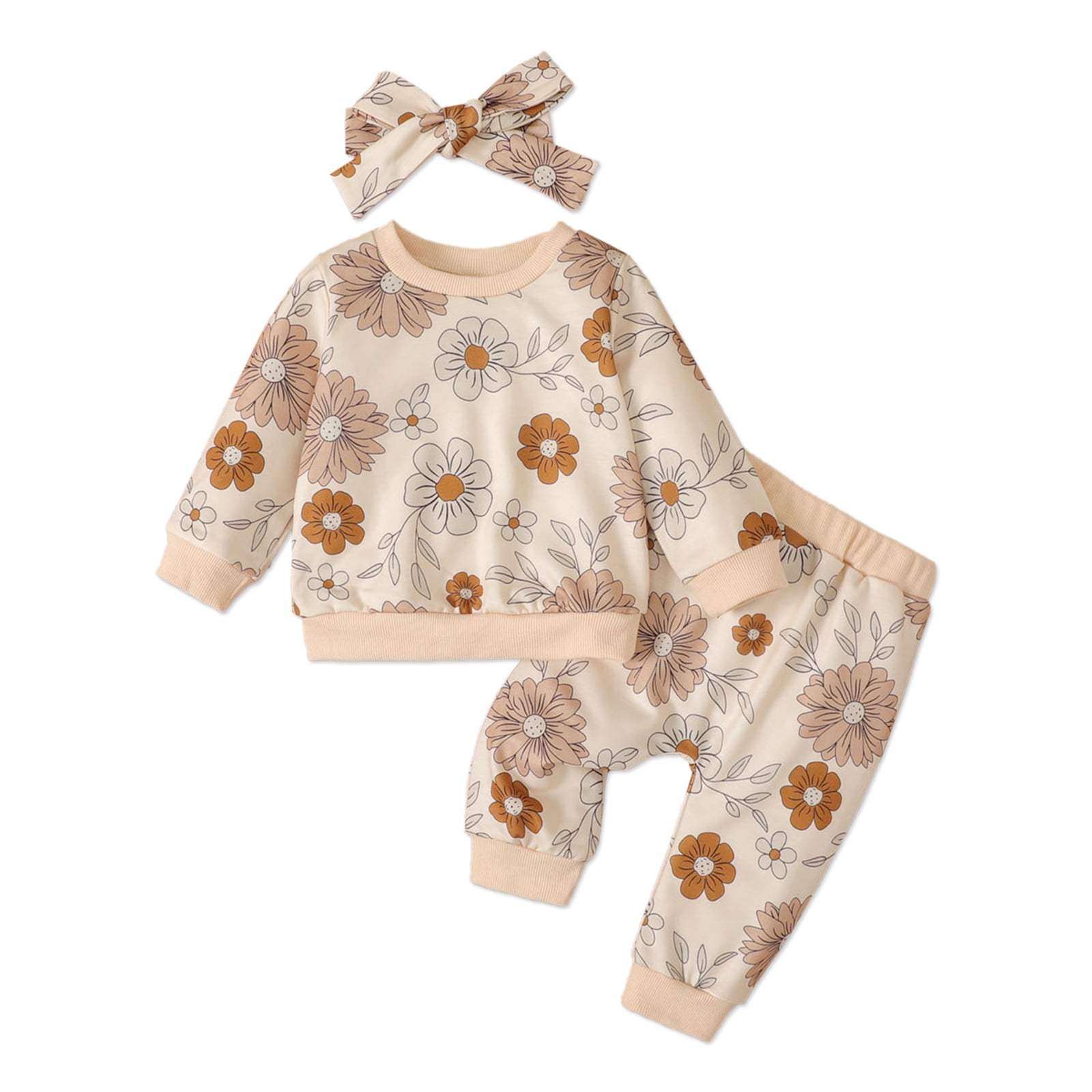 PatPat Baby Girl Long Sleeve Sweatshirt and Pants & Headband Set, 1824