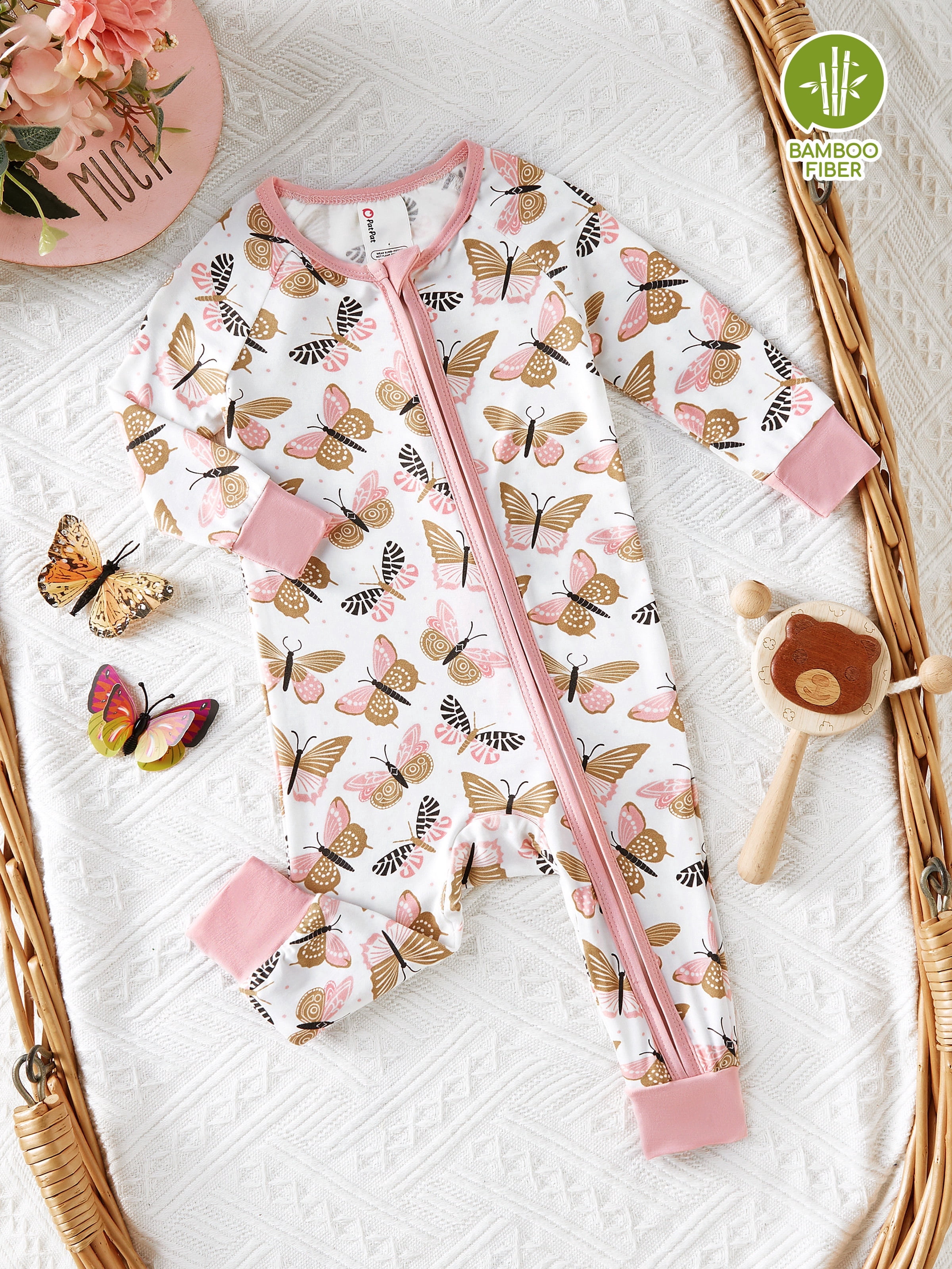 PatPat Baby Girl Pajamas Bamboo Viscose Snug Fit Footless Zipper Sleep N Play Pajamas Gift for Baby Girls