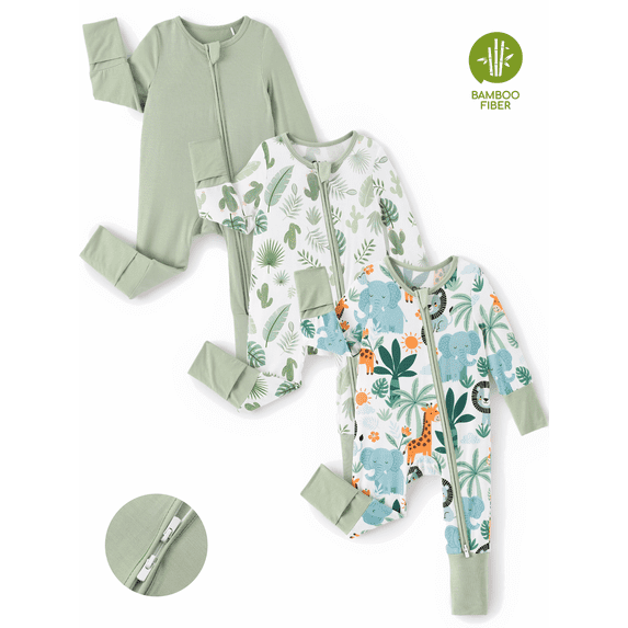 PatPat Baby Girl Pajamas Viscose from Bamboo 2-Way Zip Fold-Over Foot Cuffs 3Pack Baby Sleepers