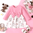 thumbnail image 1 of PatPat Baby Girl Pink Ribbed Bowknot Long-sleeve Splicing Cartoon Elephant Print Dress, 1 of 6