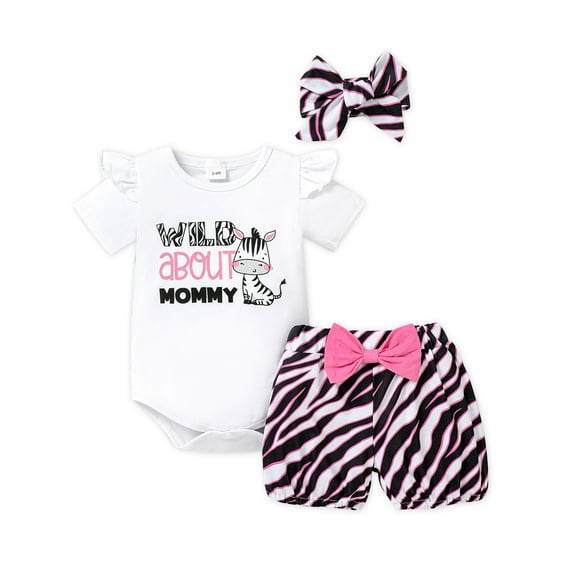 PatPat Baby Girl Romper and Shorts with Headband Outfits Set, Sizes 0-3 Months