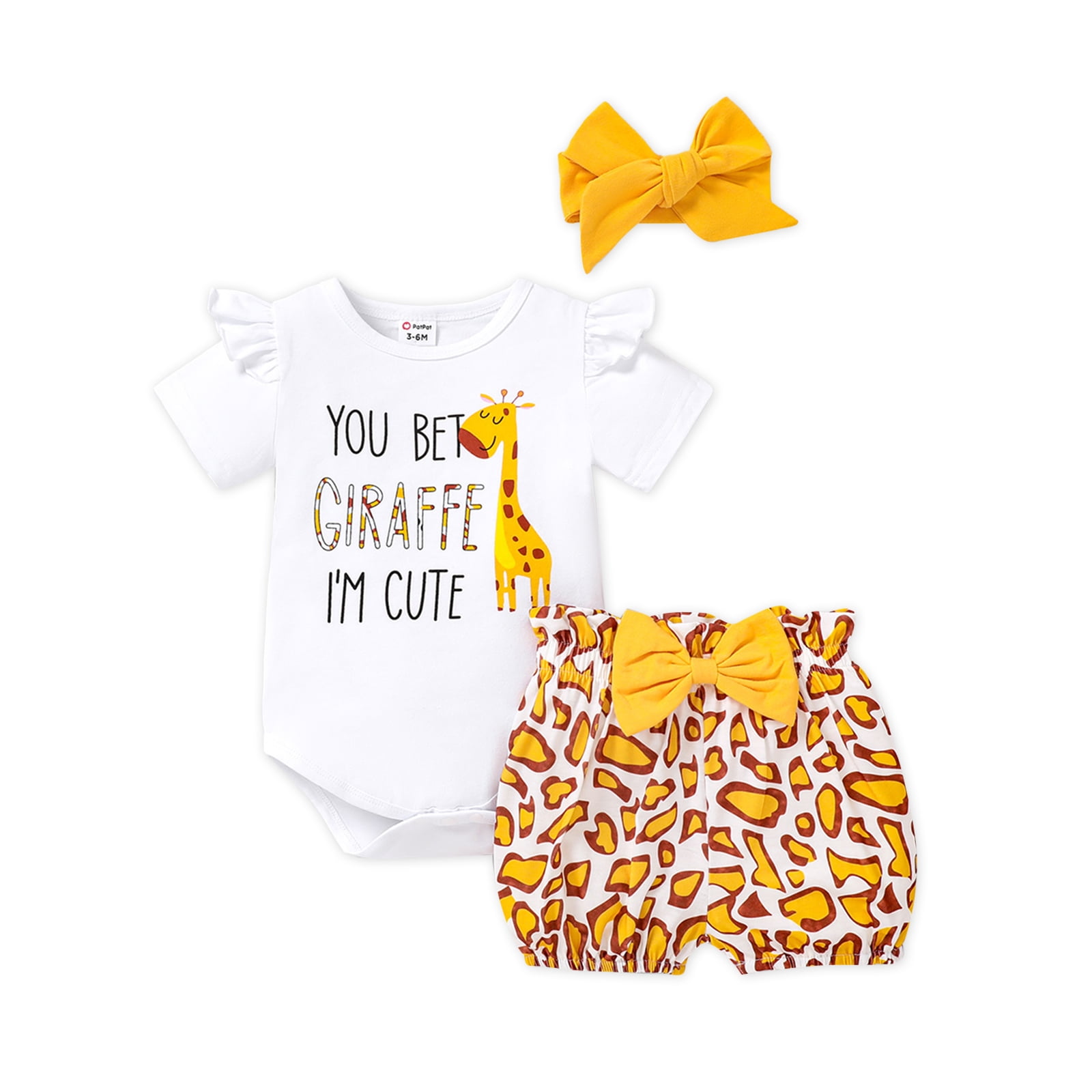 PatPat Baby Girl Romper and Shorts with Headband Outfits Set, Sizes 3-6 Months