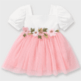 thumbnail image 1 of PatPat Baby Girls Dress Floral Mesh Puff-Sleeve Pink Tutu Dress Princess Dresses, 3-6 Months, 1 of 10