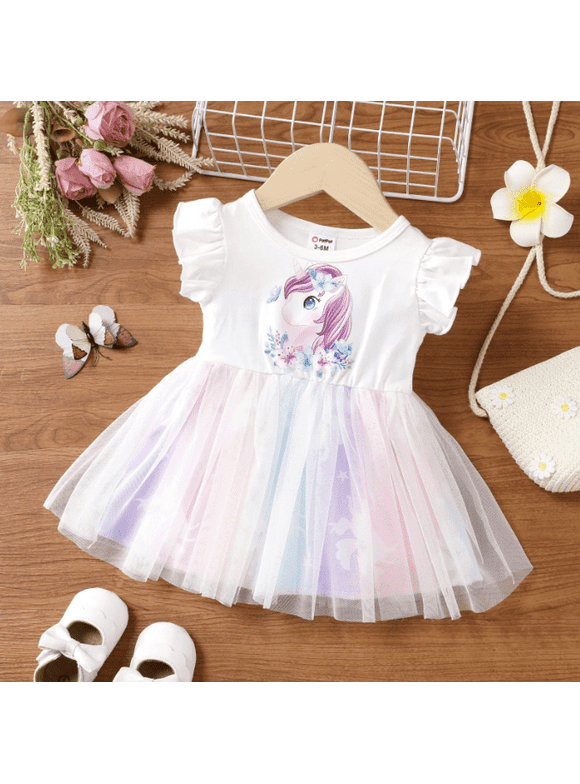 Baby Girls Dress Unicorn Rainbow Lace Princess Tutu Dresses Infant Birthday Dress,3-24M