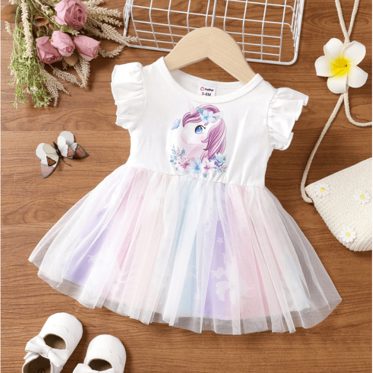 Girls Unicorn Colorful Print Mesh Princess Tutu Dress Girls Unicorn Colorful Print Mesh Princess Tutu Dress