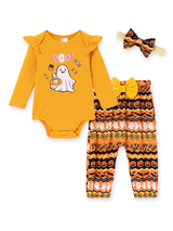 PatPat Baby Halloween Gift Outfit Cotton Romper Pants with Headband Pumpkin Ghost Clothes Set 12-18 Months