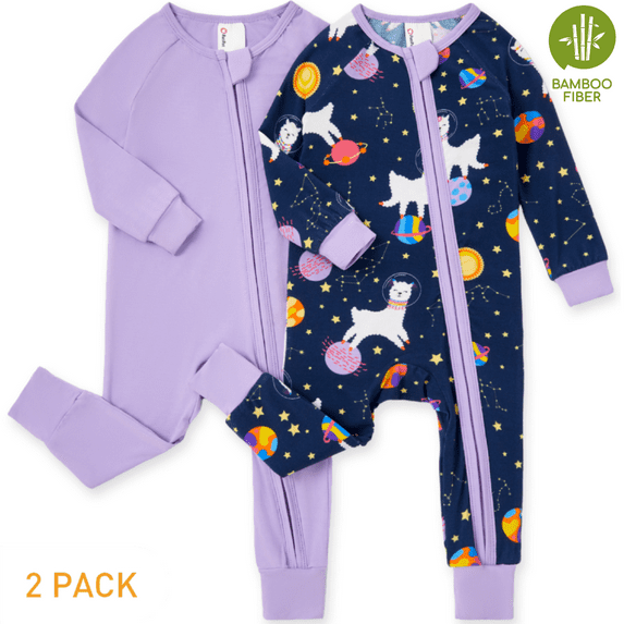 PatPat Baby Girl Clothes Baby Pajamas Viscose from Bamboo Snug Fit Footless Zip Bodysuits Baby Sleep N Play Pajamas for Boys and Girls 2Pack,0-3 Months