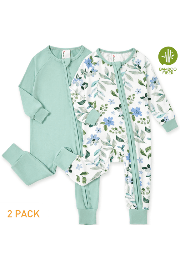 Baby Girl Clothes Viscose from Bamboo Snug Fit Footless Zip Bodysuits Sleep N Play Pajamas Baby Girl Gifts 2Pack,0-24 Months