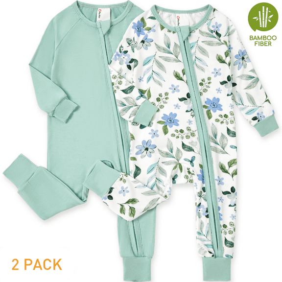 PatPat Baby Girl Clothes Viscose from Bamboo Snug Fit Footless Zip Bodysuits Sleep N Play Pajamas Baby Girl Gifts 2Pack,0-24 Months