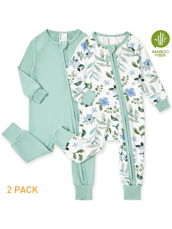 Baby Girl Clothes Viscose from Bamboo Snug Fit Footless Zip Bodysuits Sleep N Play Pajamas Baby Girl Gifts 2Pack,0-24 Months