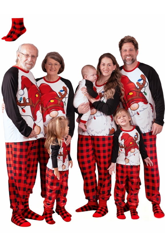 Baby Christmas Pajamas Family Matching Pajamas One Piece Romper Bodysuit Baby Gift with Socks Christmas Pjs Flame Resistant 6-9 Months