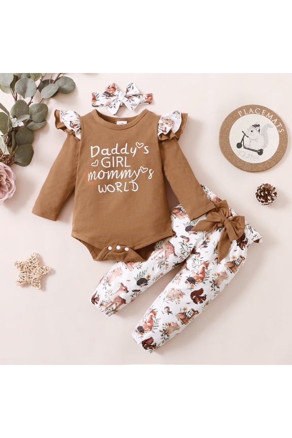 Baby Ruffle Long-sleeve Romper and Floral Trousers Set,3-piece,Unisex,Sizes 0M-18M