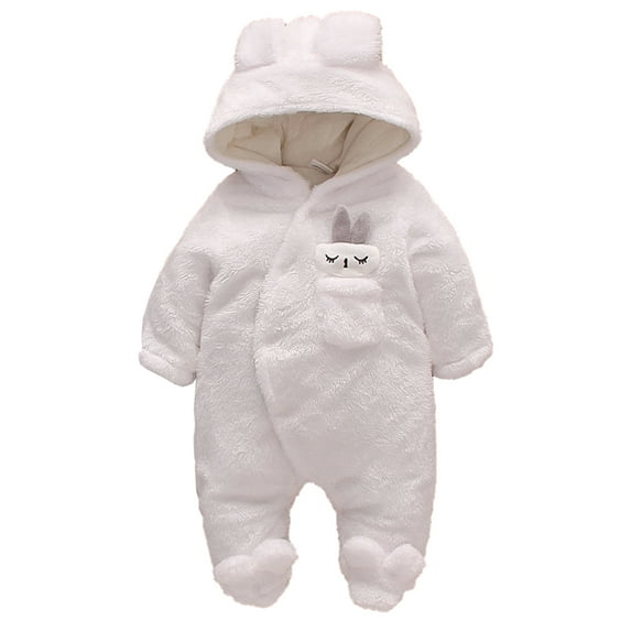 PatPat Baby Solid Fleece Rabbit Hooded Jumpsuit