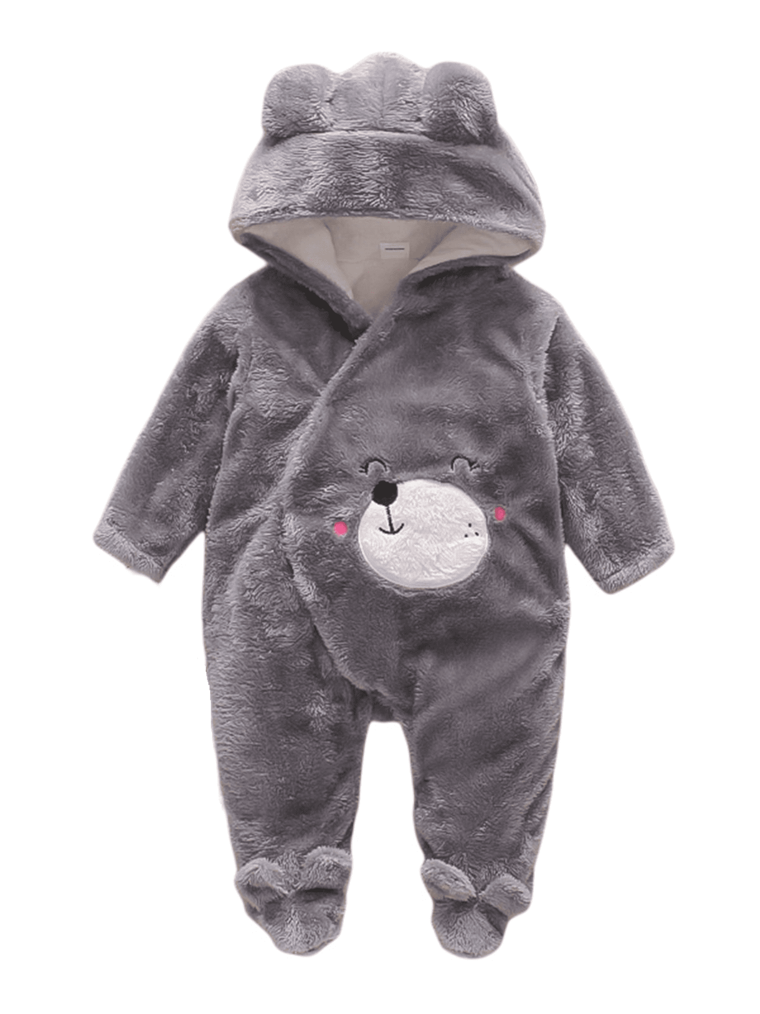 PatPat Baby Unisex Footed Fleece Jumpsuit Hooded Romper,Infant Baby