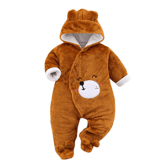 PatPat Baby Unisex Footed Fleece Jumpsuit Hooded Romper,Infant Baby Warm Button Bear Snowsuit Newborn Baby Boys Girls Fall Winter Onesie Outwear Outfits Bodysuits 0-18 Month