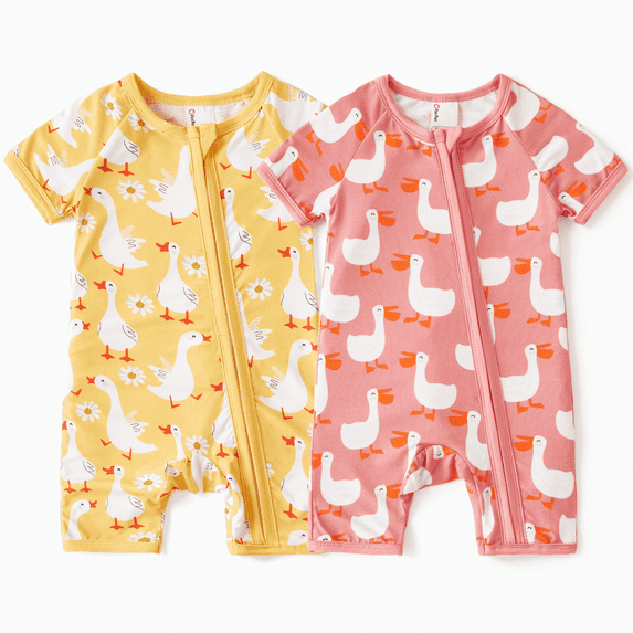 PatPat Baby Clothes Bamboo Rompers Zip Short Sleeve Baby Gifts Bodysuits Sleepwear 2Pack 0-3 Months