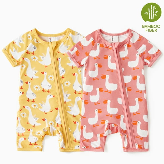 PatPat Bamboo Baby Bodysuit Baby Girl Gifts Zipper Short Sleeve Baby Rompers Sleepwear,2Pack,0-24 Months