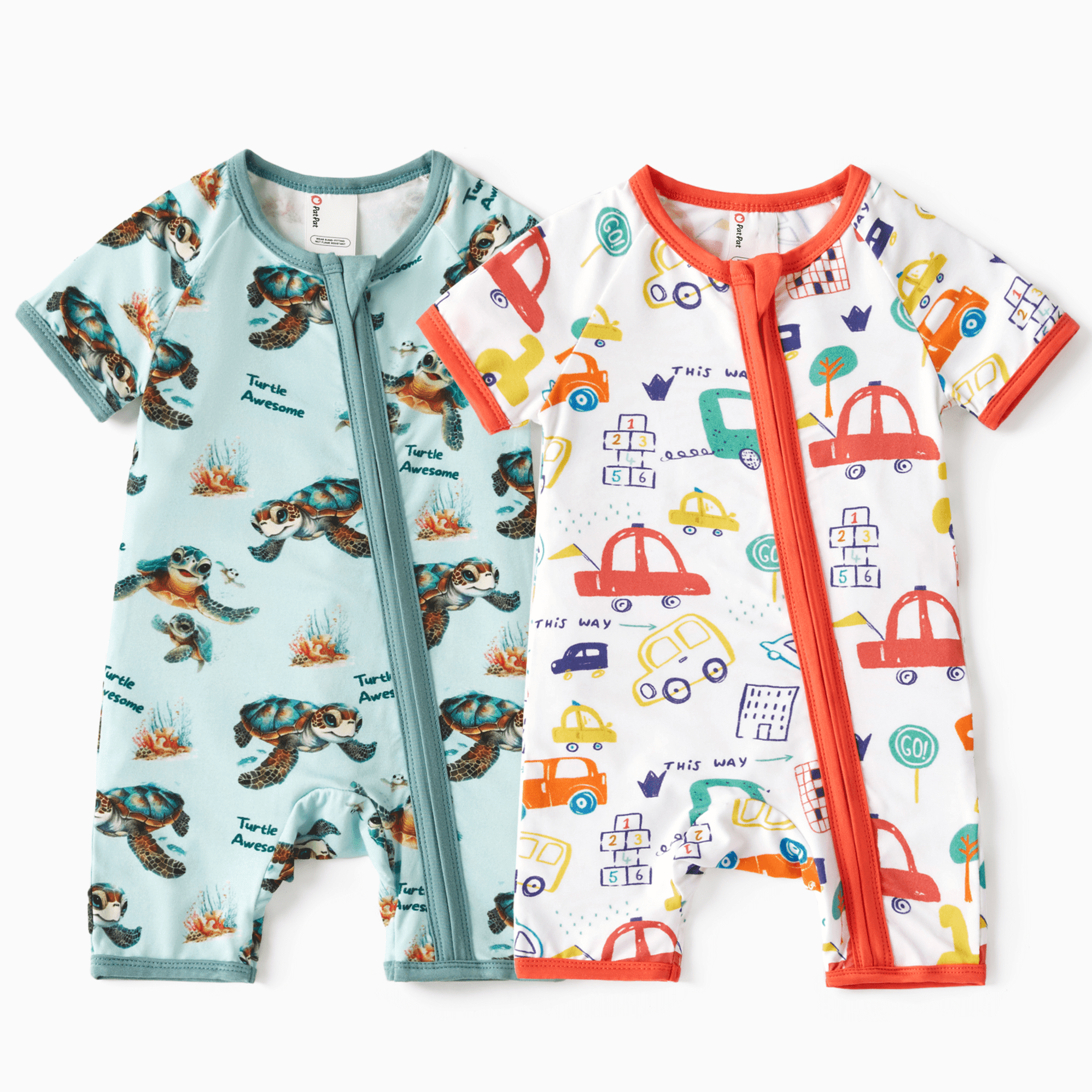 PatPat Bamboo Baby Rompers, Short Sleeve, Zipper Pajamas, 2 Pack, 0-24 ...